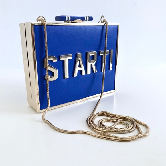 ZARA Start Box Clutch Crossbody Bag Blue Gold - Picture 4 of 8